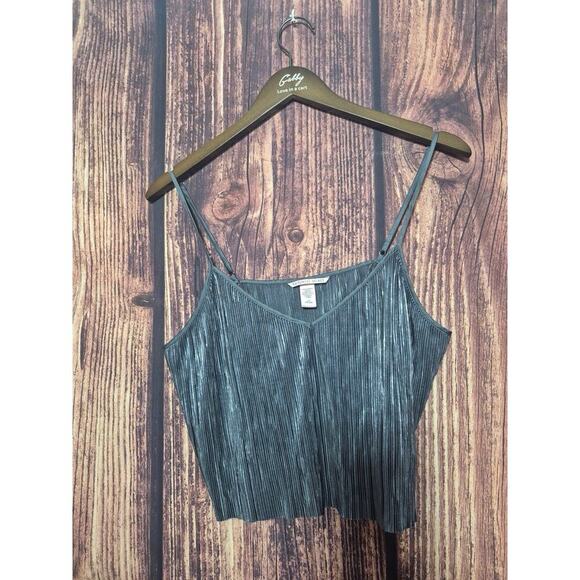 Victoria's Secret Sz L Y2K Silver Pleaded Cami Tank Top V-Neck VTG Cropped - Picture 2 of 5